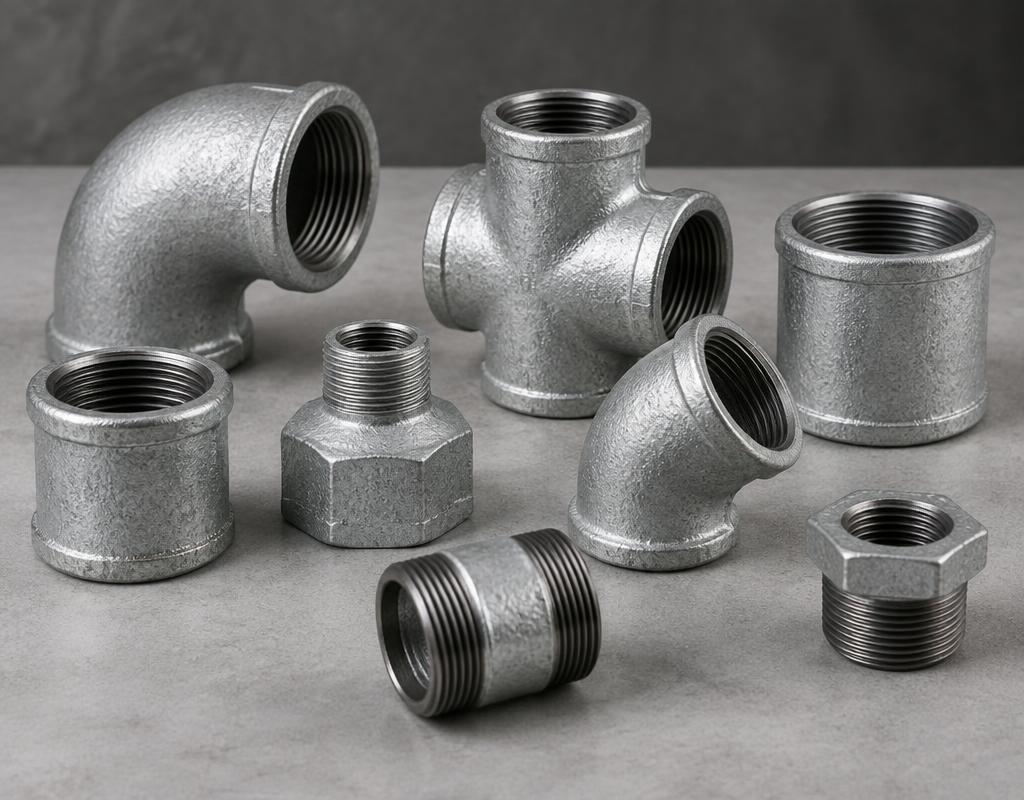 Illustrative image of galvanised iron pipe fittings