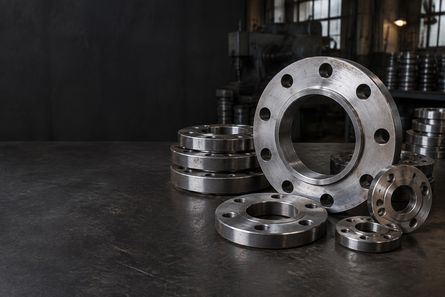 Illustrative close-up of mild steel flanges